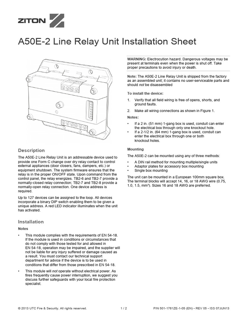 A50E-2 Line Relay Unit Installation Guide | PDF | Relay | Electrical ...