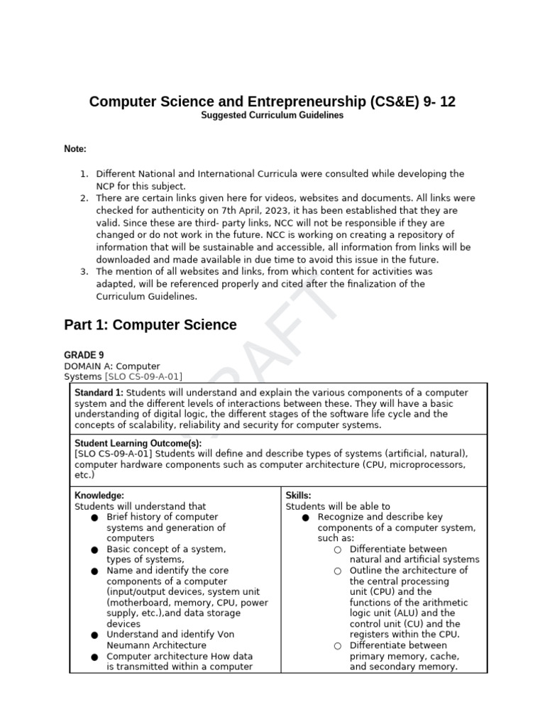 CS&E Curriculum Guidelines for Grades 9-12 | PDF | Computer Network ...
