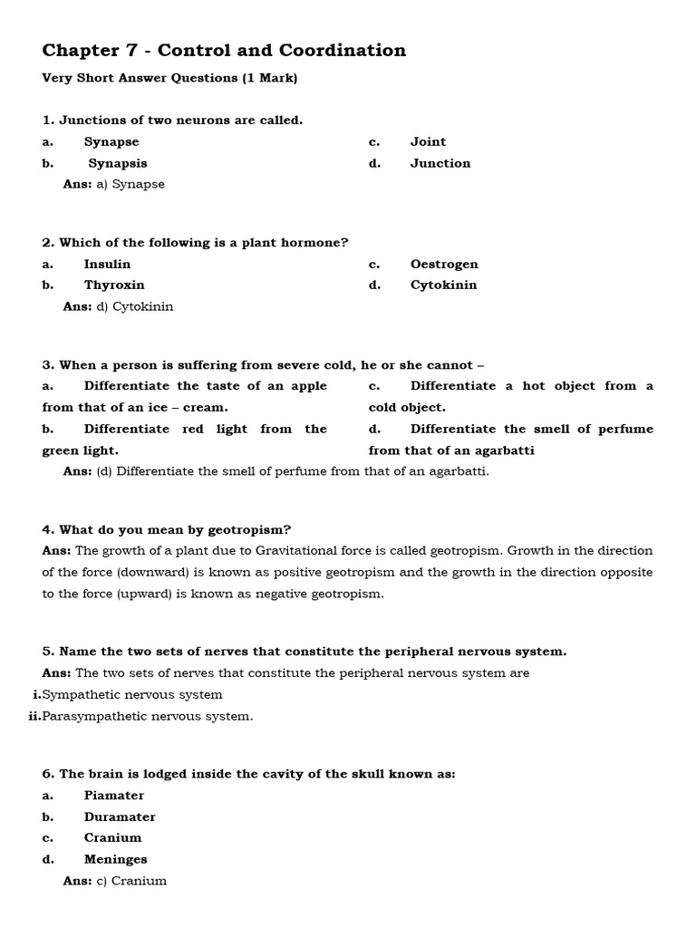 Control and Coordination: Key Concepts | PDF | Hormone | Endocrine System