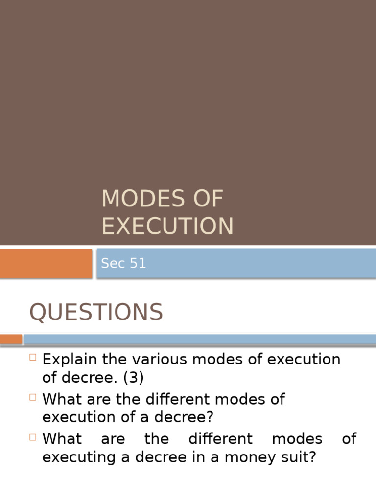 Modes of Decree Execution Explained | PDF | Judgment (Law) | Detention ...