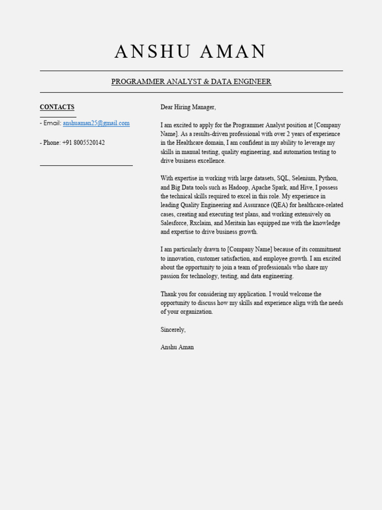 Application for Programmer Analyst Role | PDF