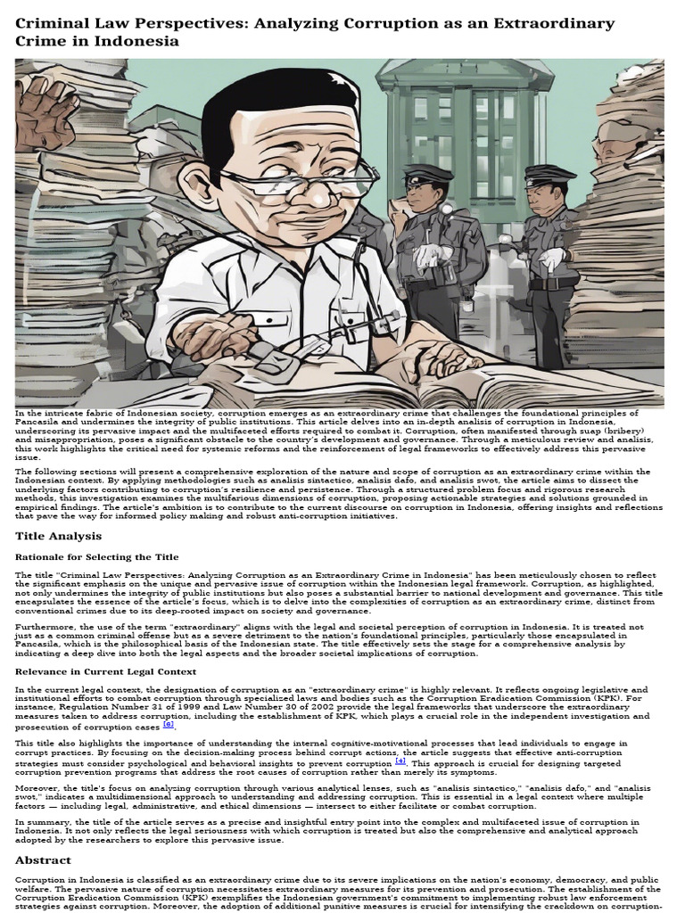 Criminal Law Perspectives - Analyzing Corruption As An Extraordinary ...