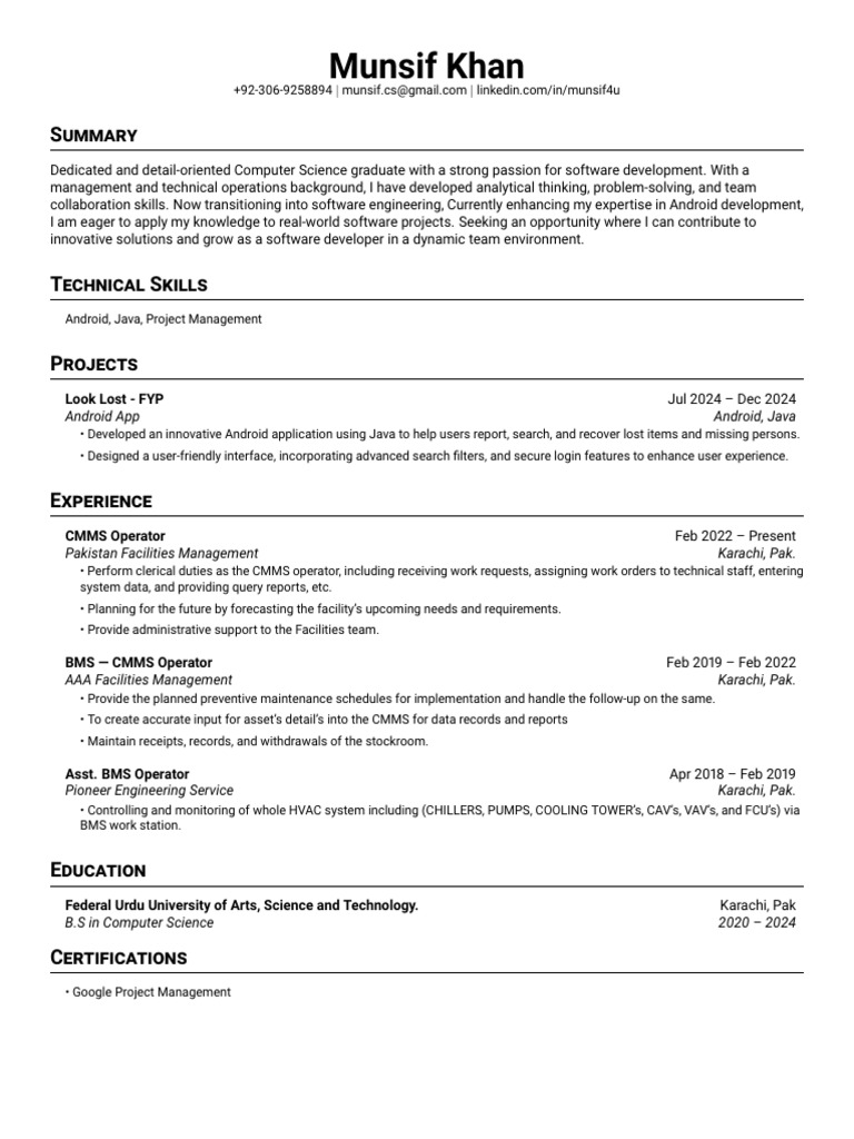 Munsif K CV Android Intern | PDF | Android (Operating System ...