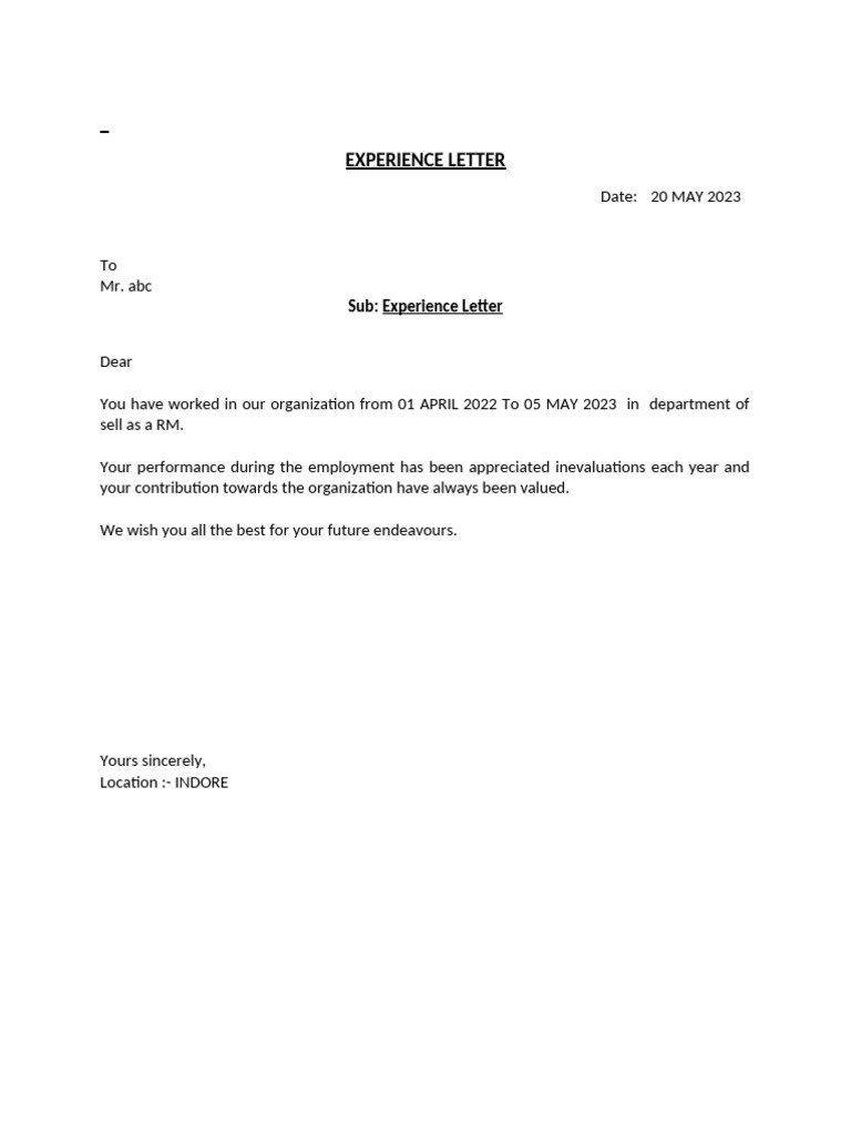 Experience Letter | PDF