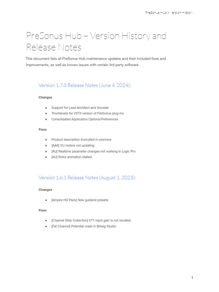 PreSonus Hub - Release Notes | PDF | Mac Os | Computing