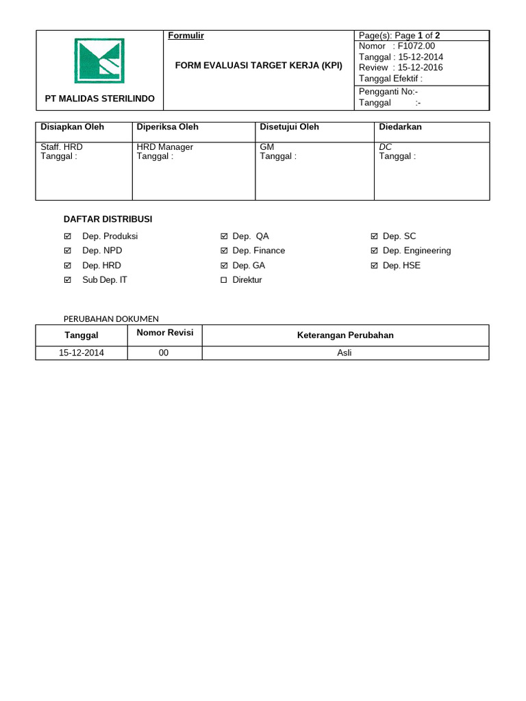 F1072.00 Form Evaluasi Target Kerja (Kpi) | PDF