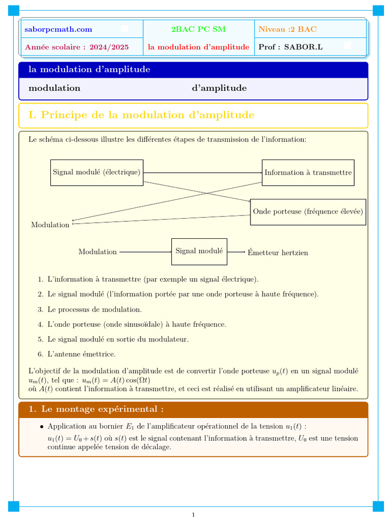 Modulation d'Amplitude en 2BAC PC | PDF | Modulation | Ingénierie ...