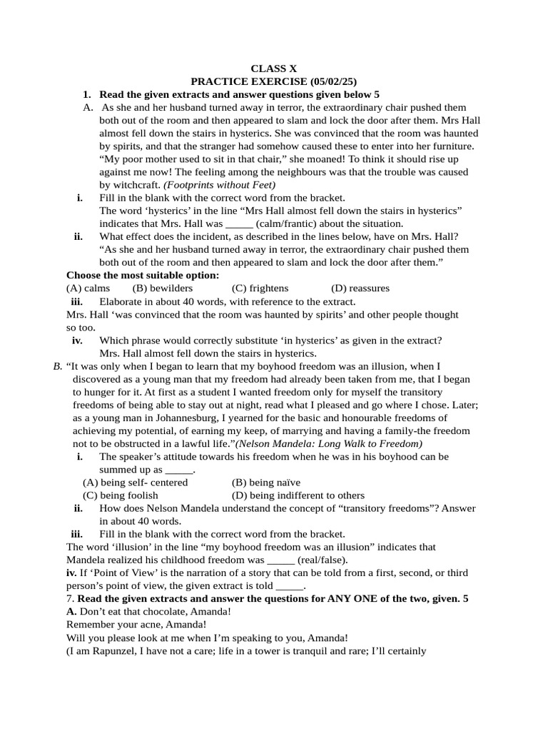 Class X English Practice Exercise 2024 | PDF