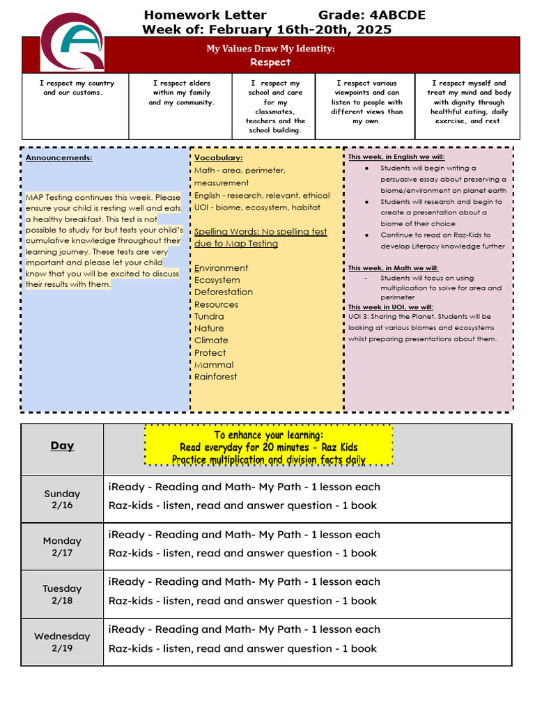 Grade 4A February 16 - 20th | PDF | Natural Environment | Learning