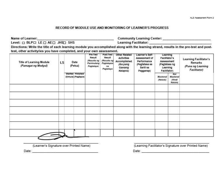 ALS Assessment Form 2 Overview | PDF | Learning | Behavior Modification