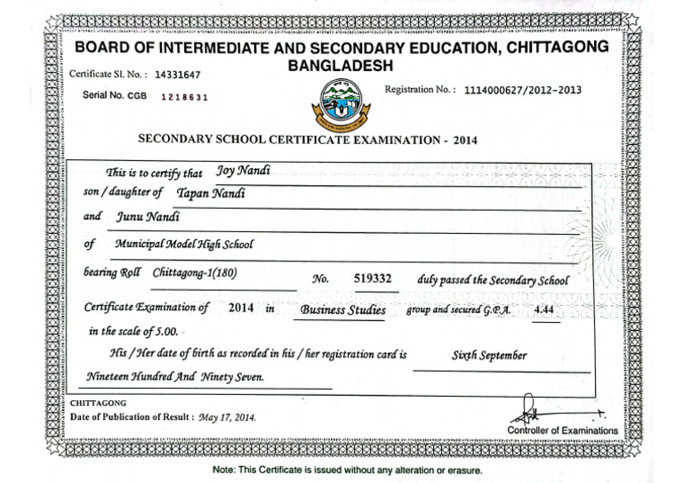 Secondery School Certificate | PDF