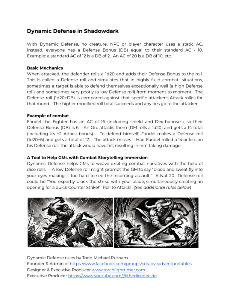 Dynamic Defense Mechanics for Shadowdark | PDF | Role Playing Games ...