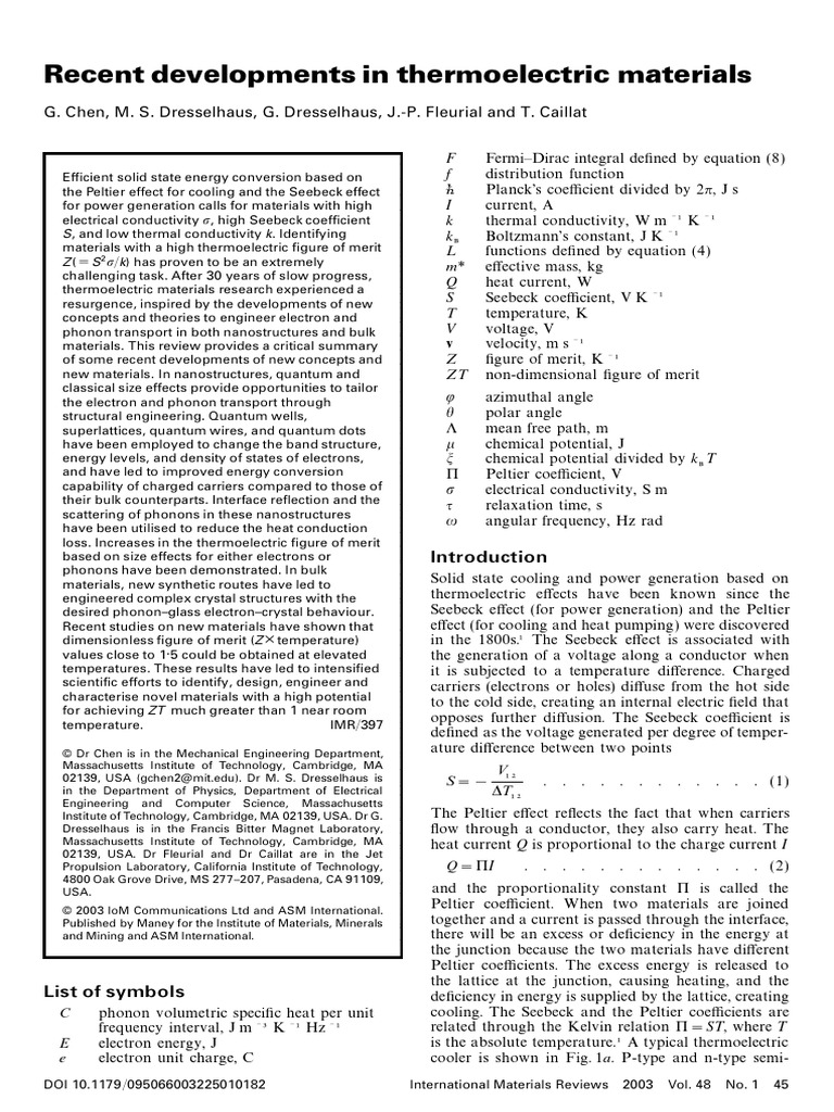 Advances in Thermoelectric Materials | PDF | Nanowire | Electrical ...