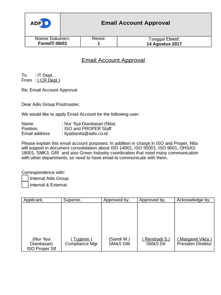 Email Account Approval Request | PDF