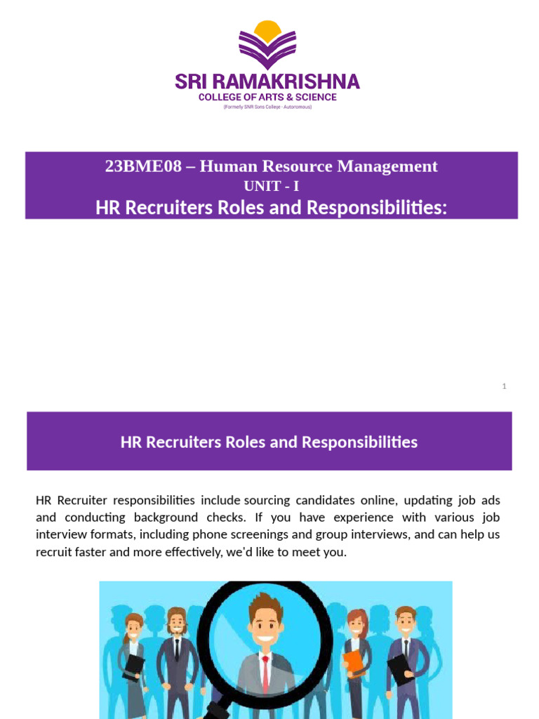 HR Recruiter Roles and Responsibilities | PDF