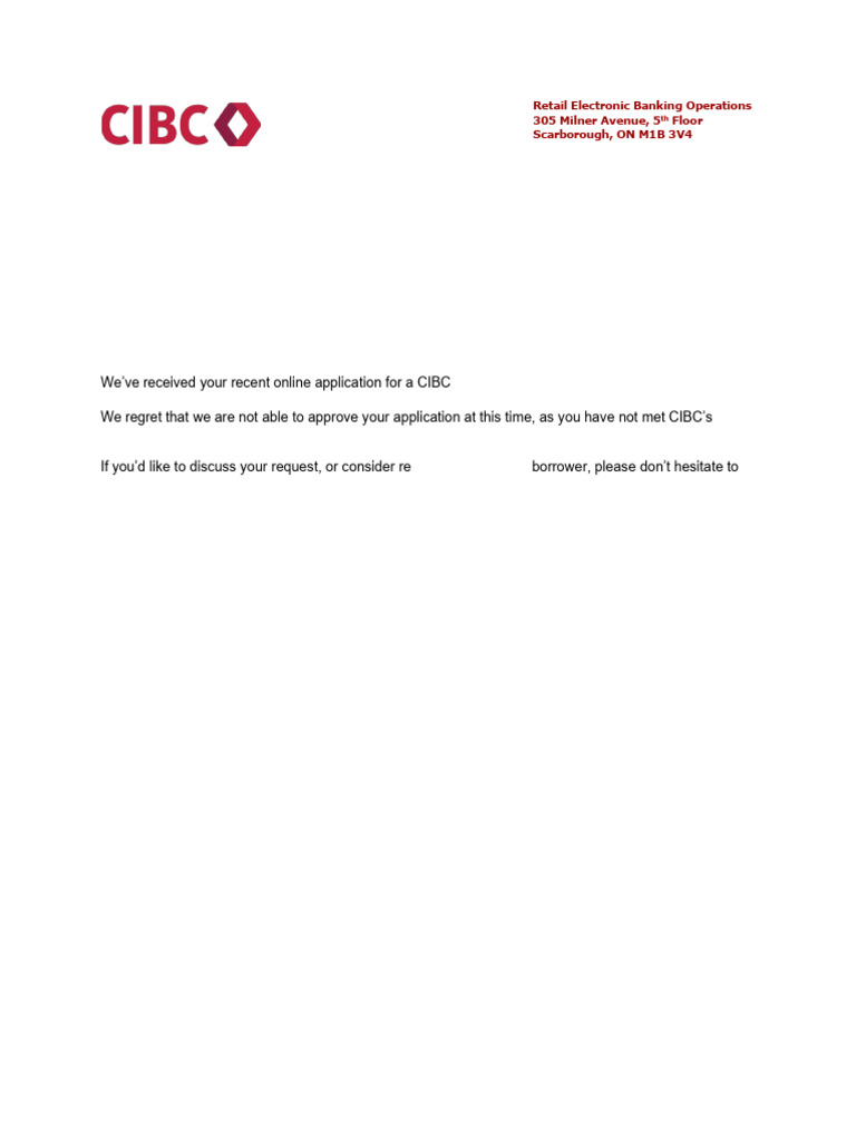 CIBC Loan Application Denial Notice | PDF