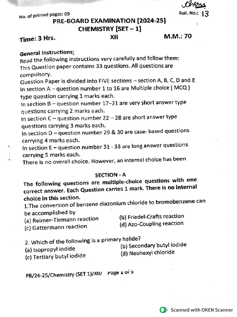 Chemistry SET 1 | PDF