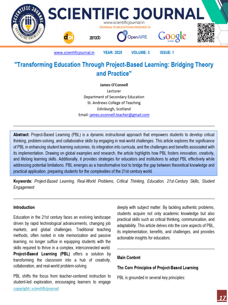 Transforming Education Through Project-Based Learning: Bridging Theory ...