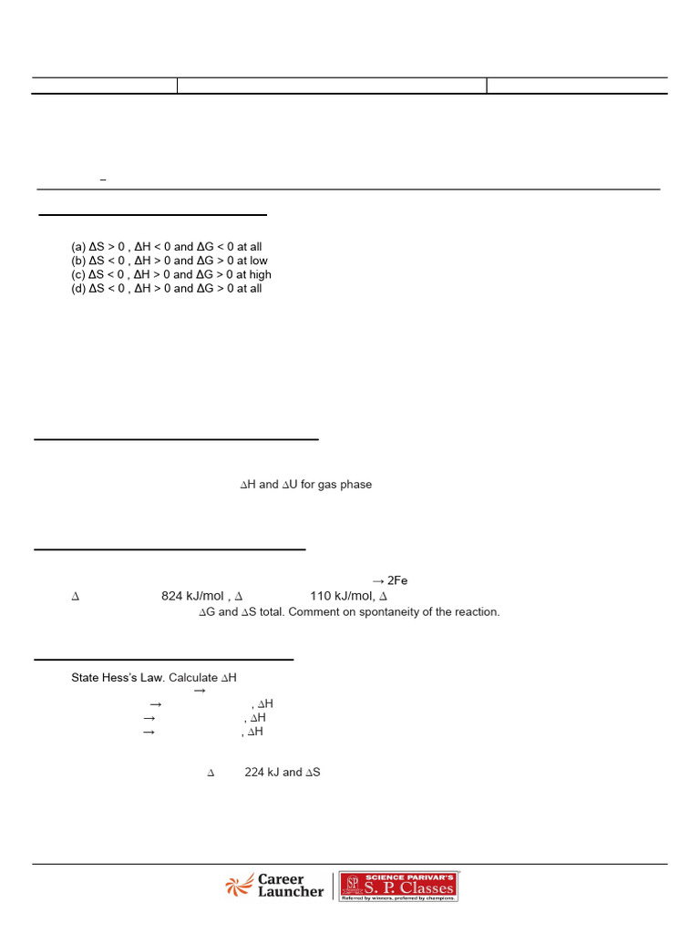 Class XII Chemistry Test: Thermodynamics | PDF | Gibbs Free Energy ...