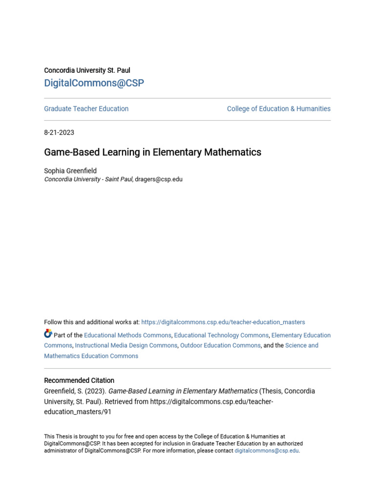 Game-Based Learning in Math Education | PDF | Teachers | Learning