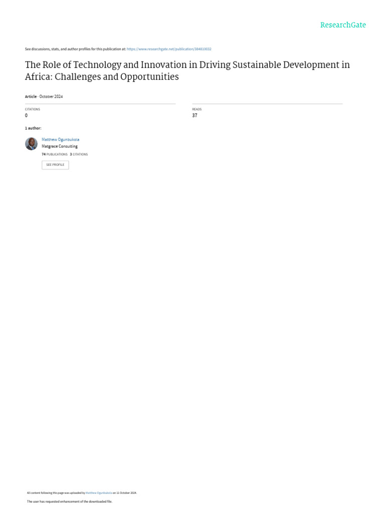 Technology's Role in Africa's Sustainable Development | PDF | Startup ...