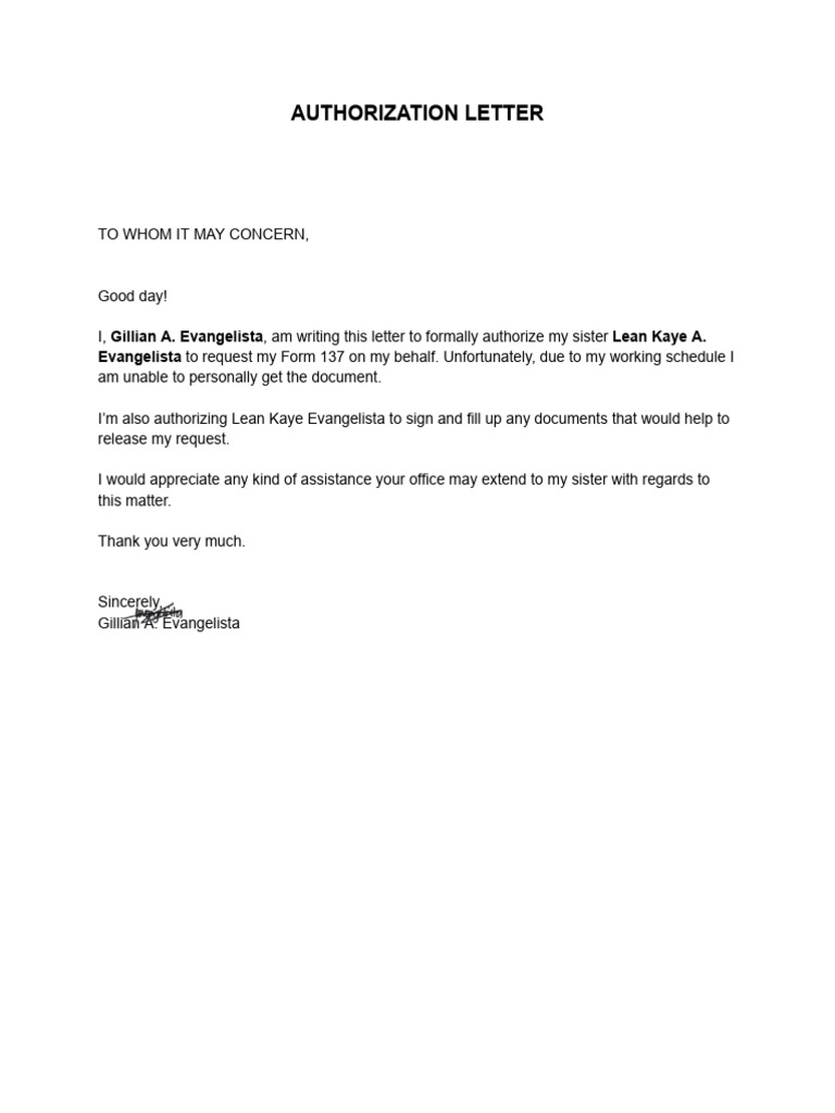 Authorization letter gillian pdf