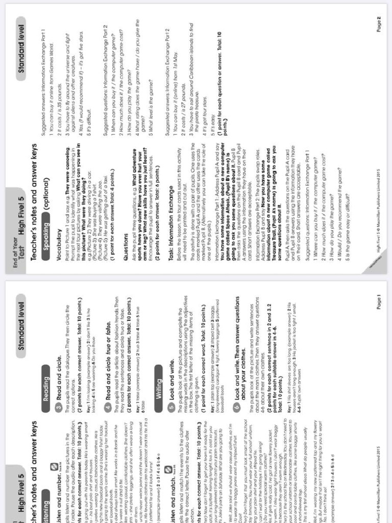 High Five 5 Standard Tests Answer Key 2 PDF | PDF