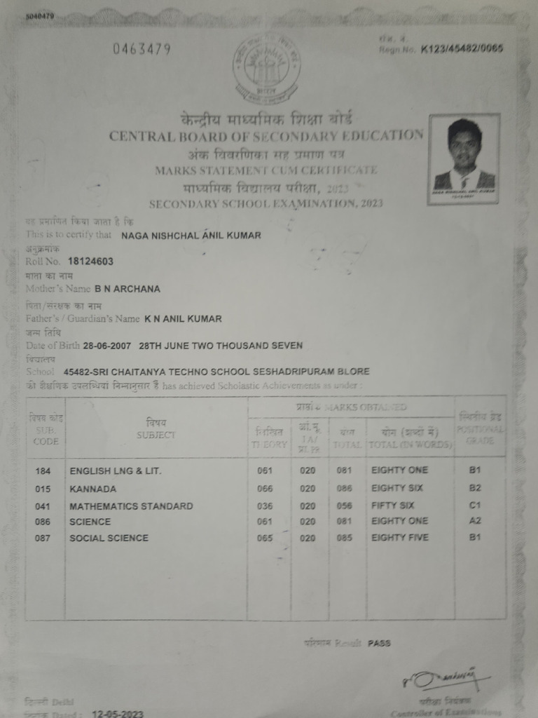 CBSE Class 10 Marks Certificate 2023 | PDF