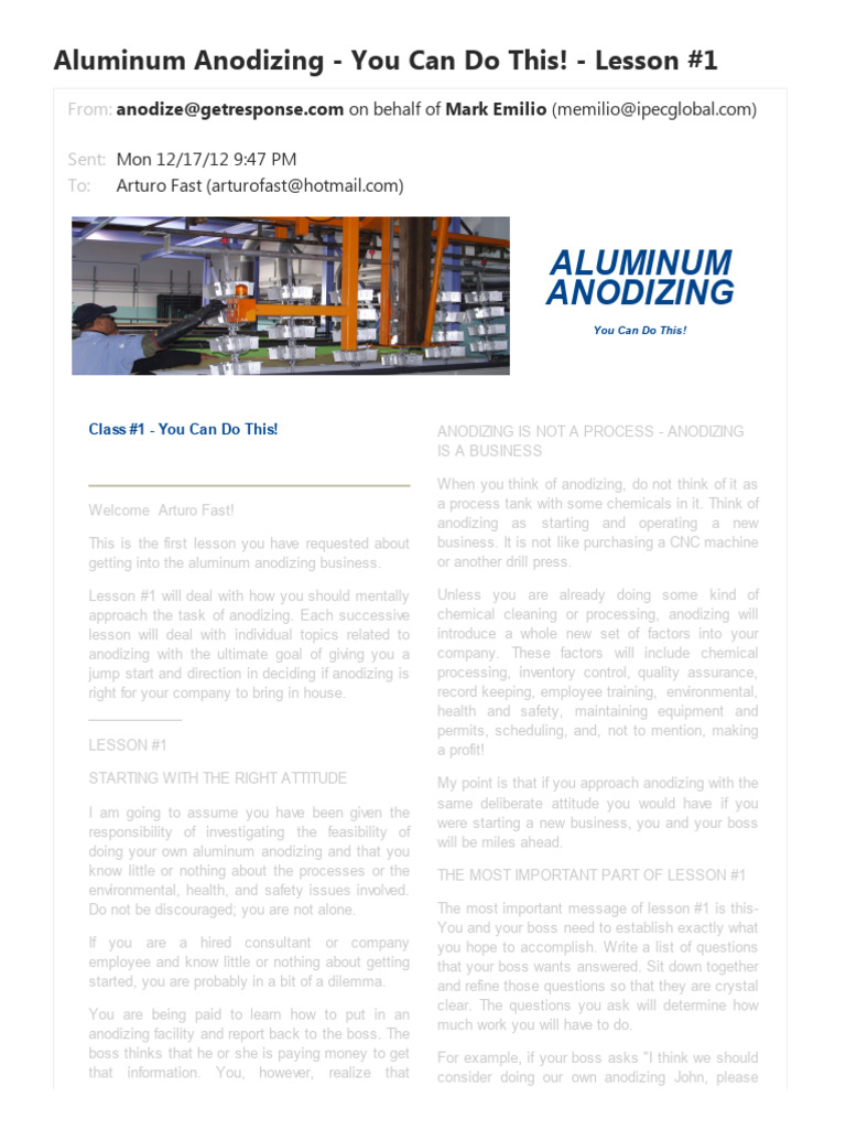 Aluminum Anodizing: Lesson 1 Guide | PDF
