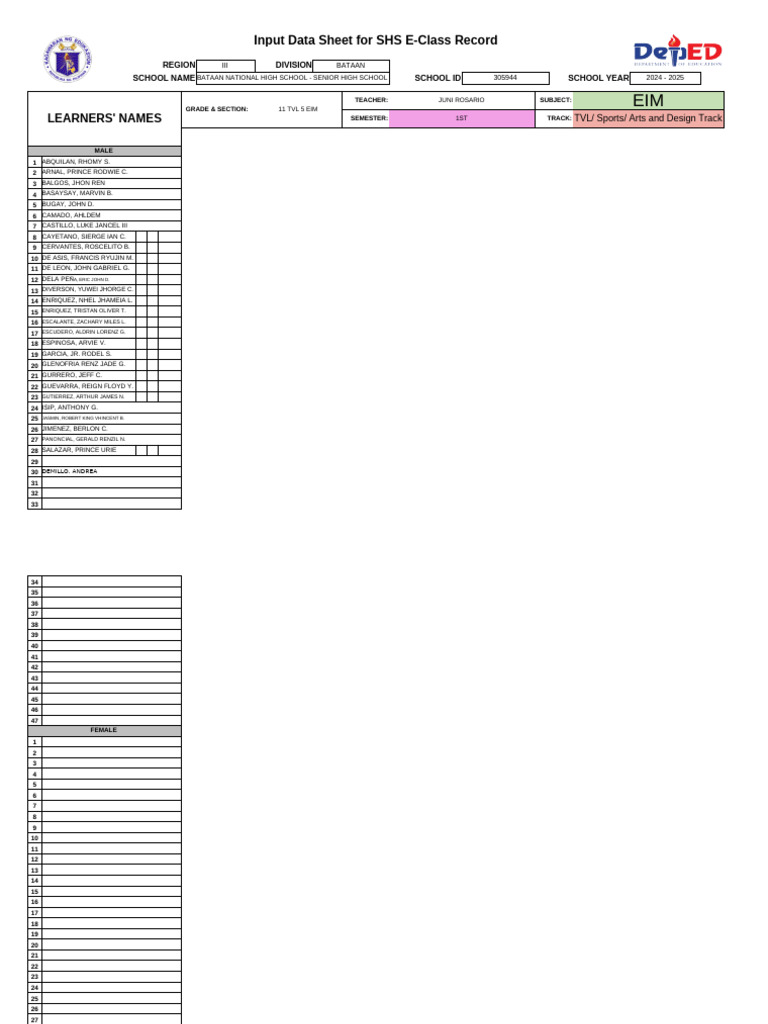 SHS E-Class Record 2024-2025 | PDF