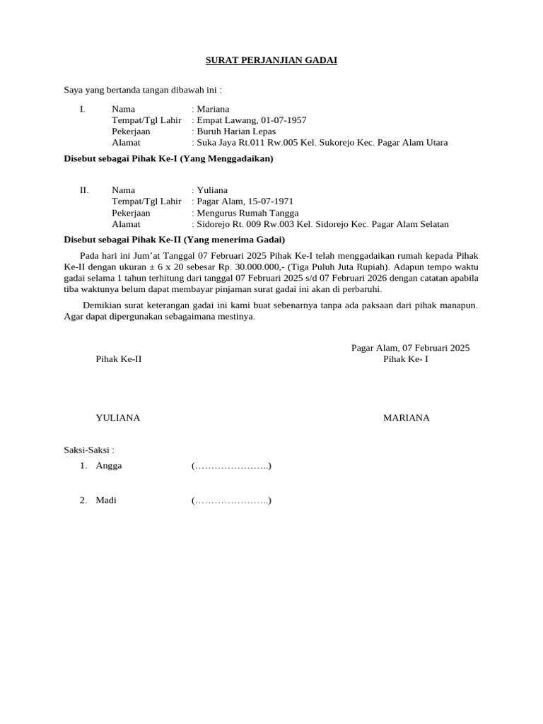 Surat Perjanjian Gada3 | PDF