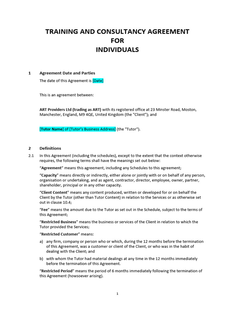 Training and Consultancy Agreement Template | PDF | Indemnity ...