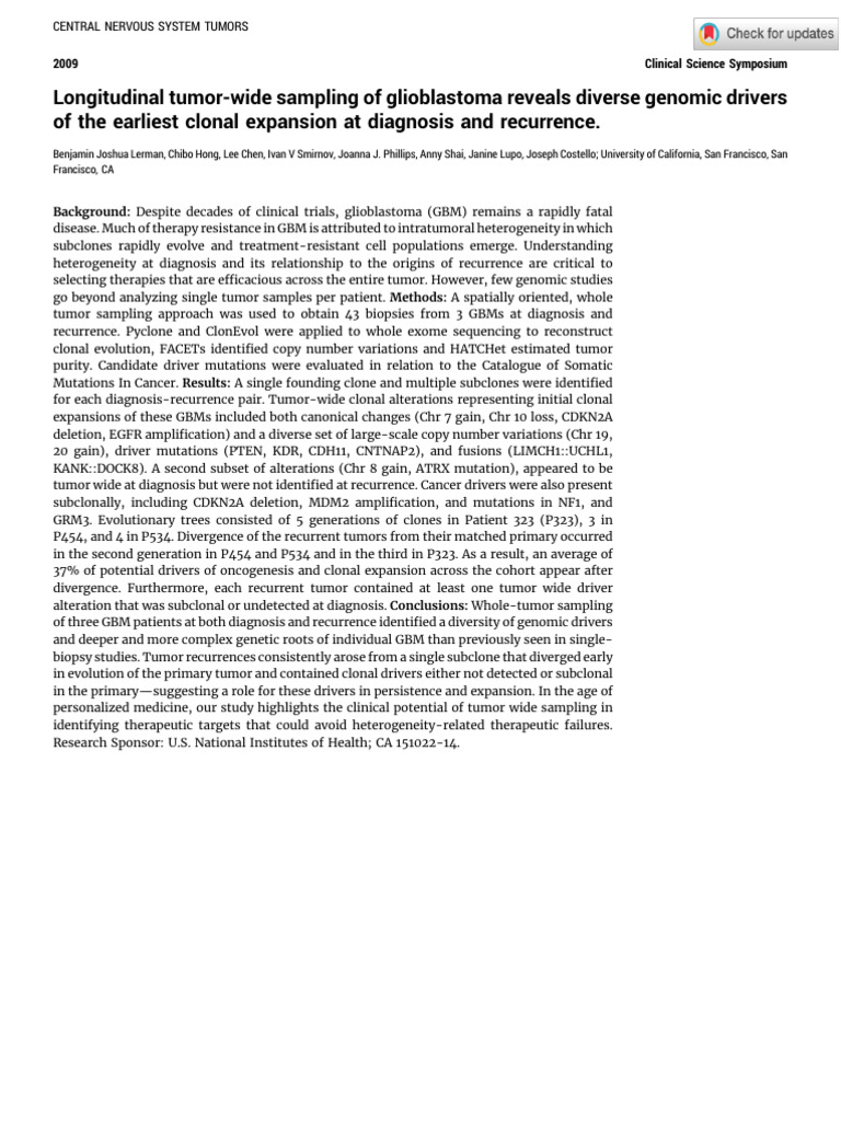 Et Al 2024 Longitudinal Tumor Wide Sampling of Glioblastoma Reveals ...