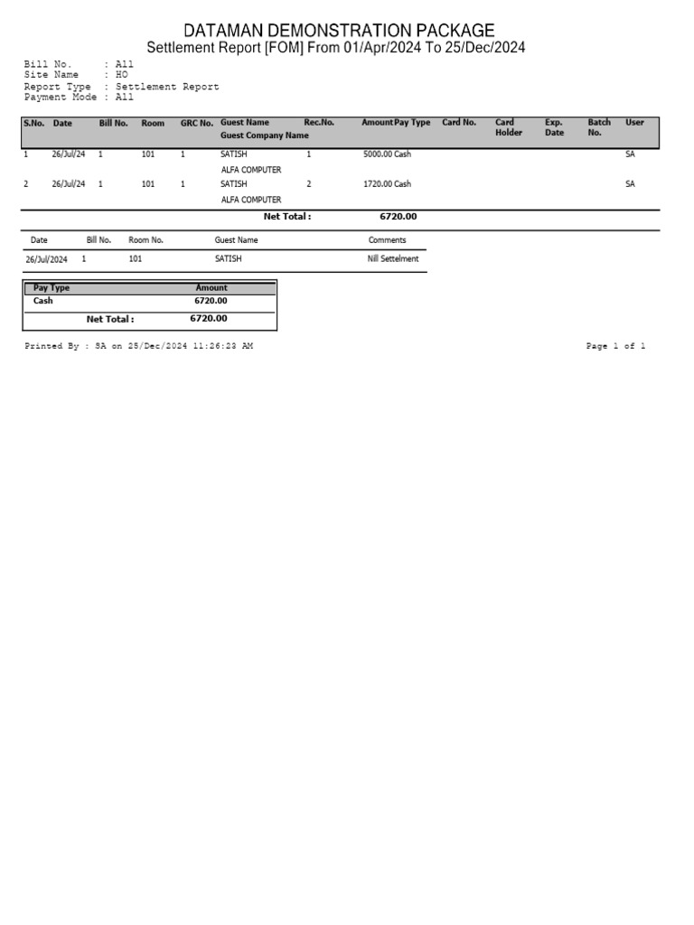 Settlemnet Report | PDF