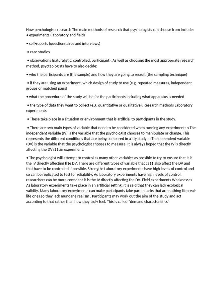 Psychologists' Research Methods Explained | PDF