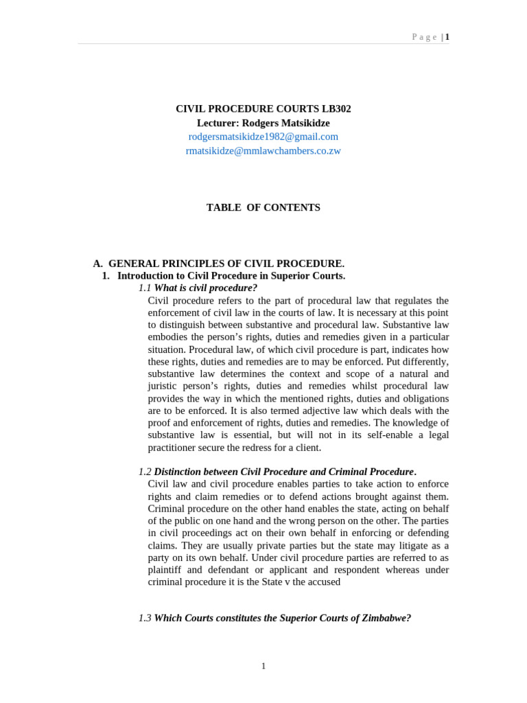Civil Procedure Overview in Zimbabwe | PDF | Supreme Courts | Court ...