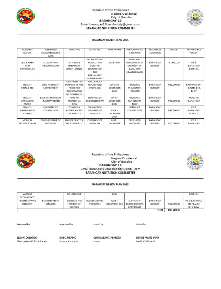 Barangay Health Plan | PDF | Social Programs | Public Services