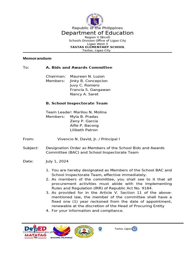 Designation Order for BAC Members | PDF