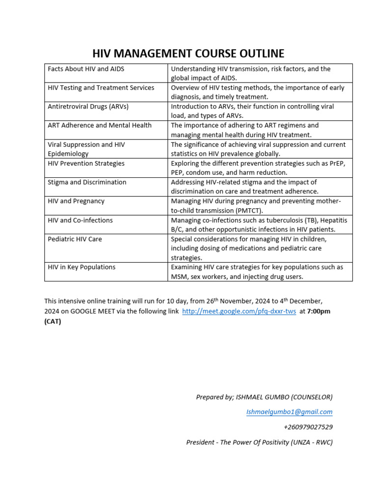HIV Management Course Overview | PDF | Management Of Hiv/Aids | Hiv/Aids