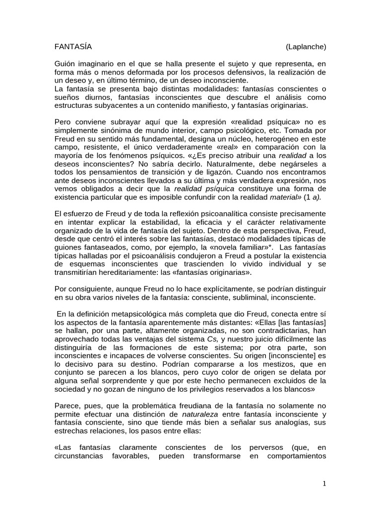FANTASÍA | PDF | Mente inconsciente | Psicoanálisis