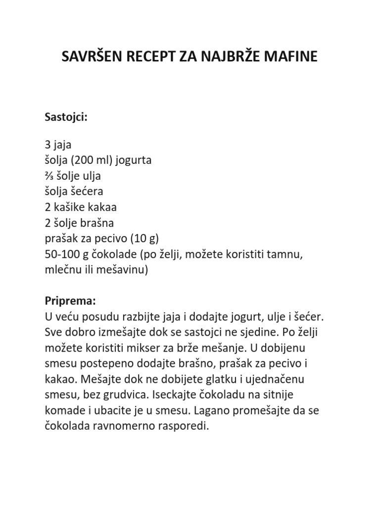 Savršen Recept Za Najbrže Mafine | PDF