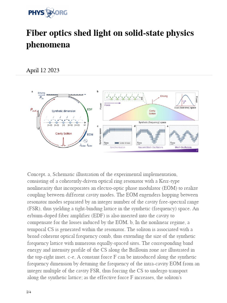 Synthetic Dimensions in Fiber Optics | PDF | Physics | Soliton