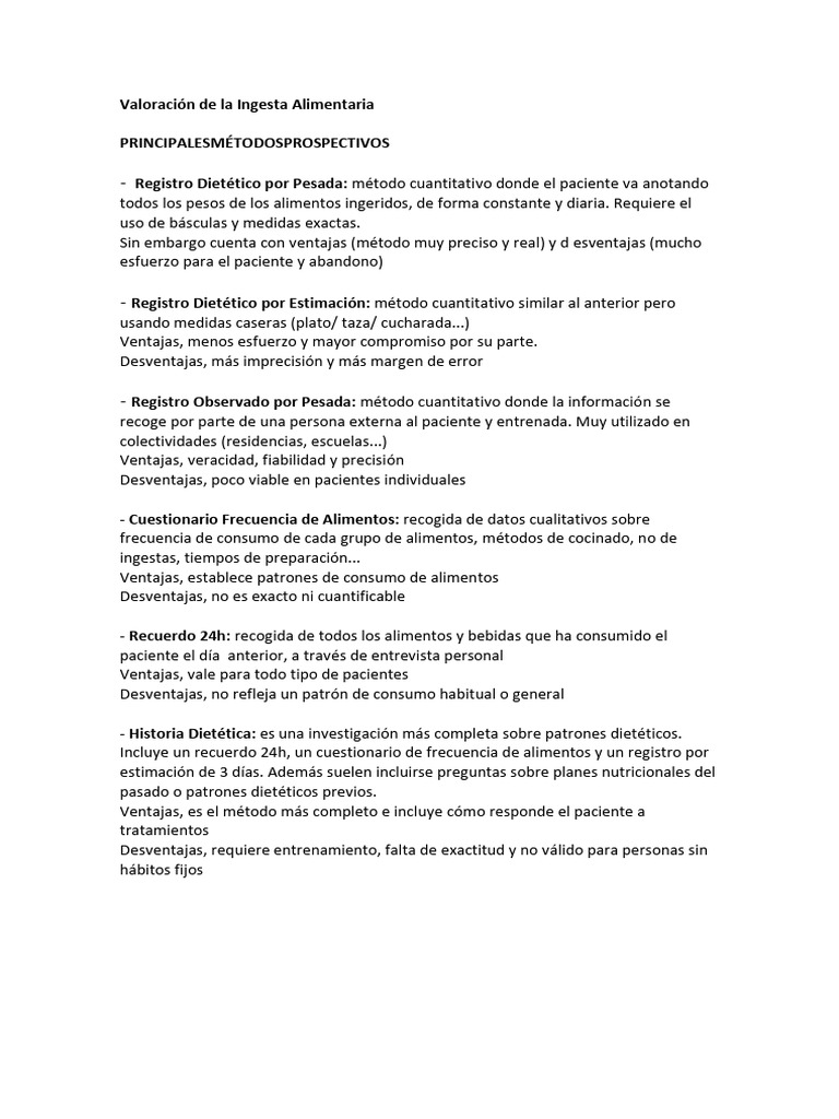 Valoración de La Ingesta Alimentaria | PDF