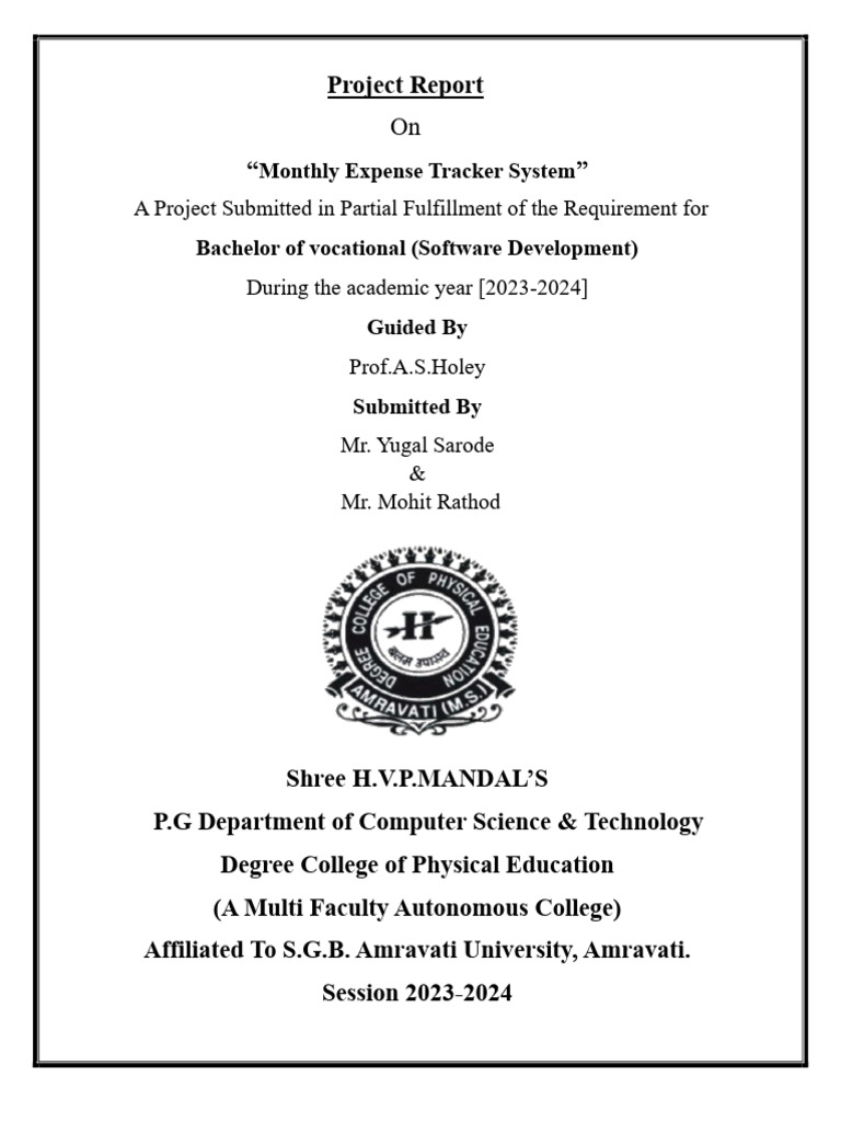 Monthly Expense Tracker System Report | PDF | Computing | Data Management