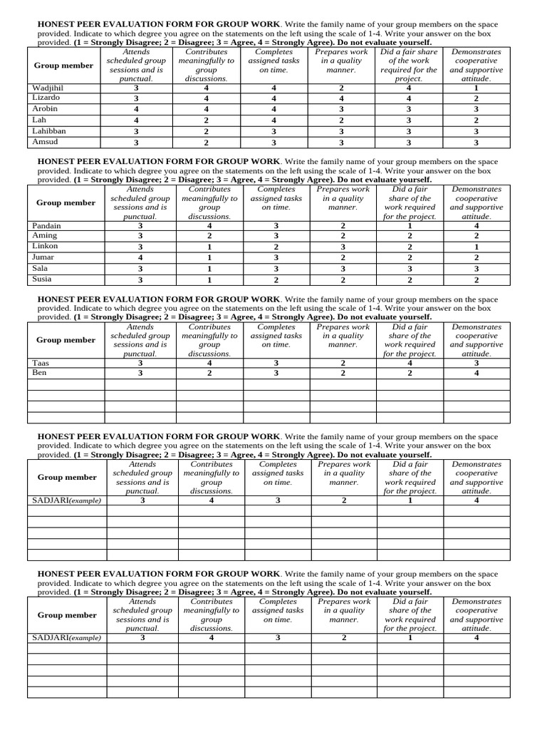 Peer Evaluation Form for Group Work | PDF