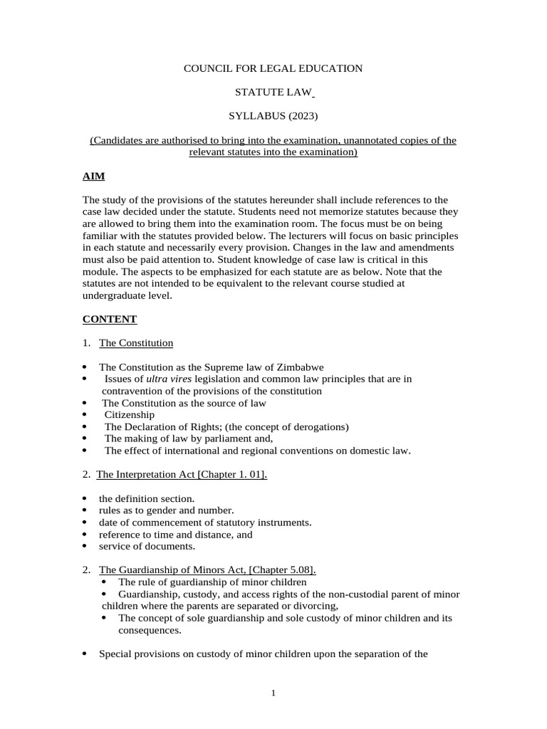 CLE Syllabus For Statute Law 2023 | PDF | Liquidation | Insolvency