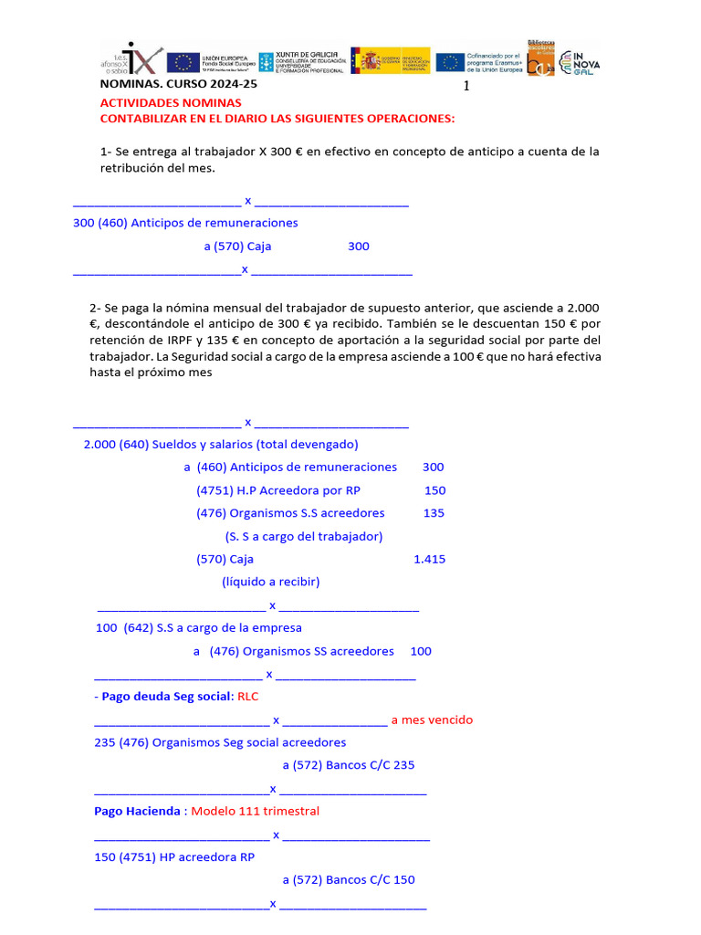 Contabilización de Nóminas 2024-25 | PDF | Salario | Business