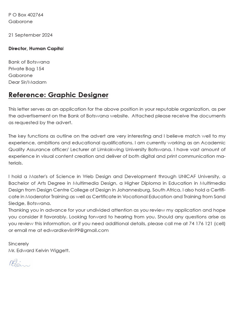Graphic Designer Application Letter | PDF