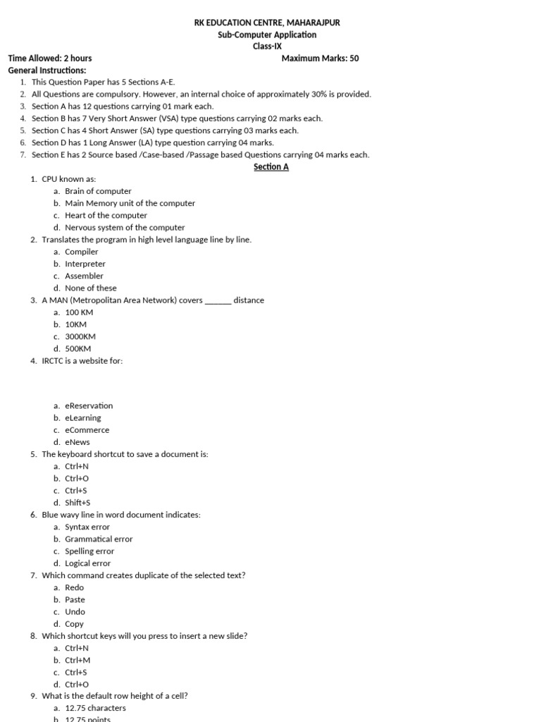 Class 9 final 2025 pdf read only memory random access memory