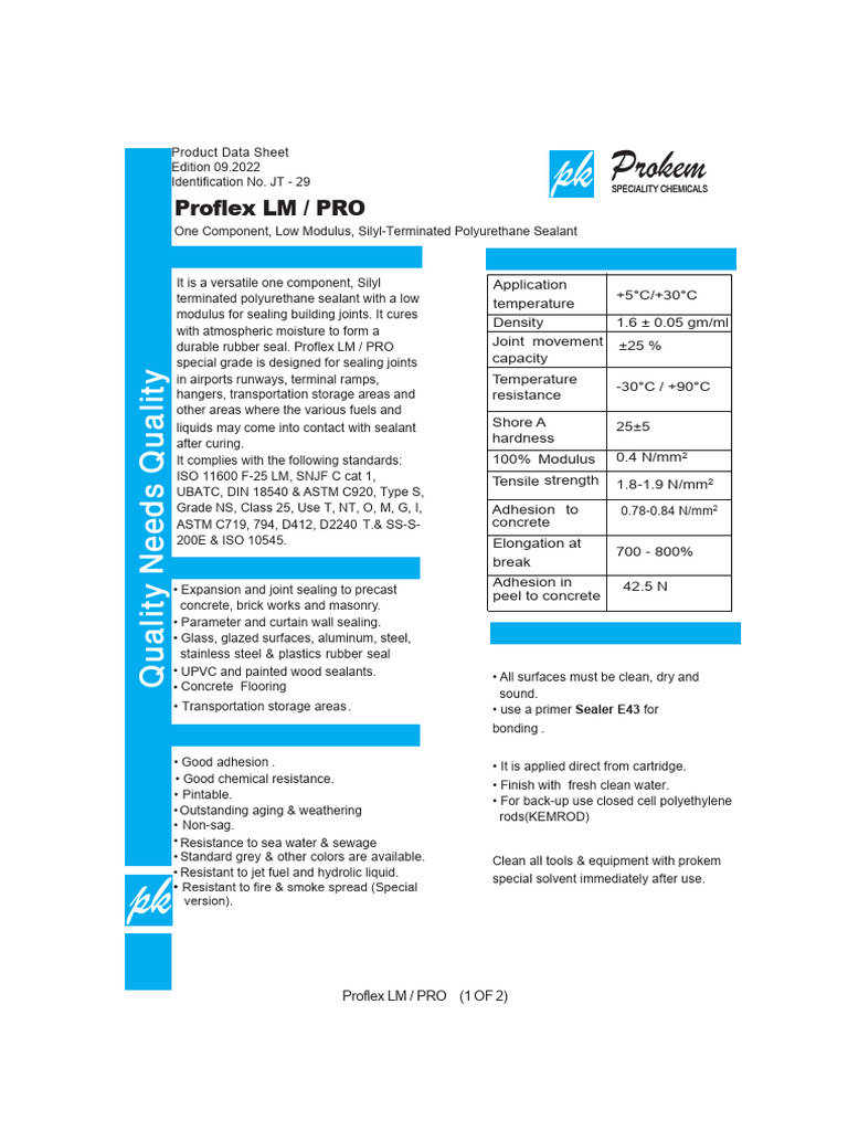 Proflex LM Sealant Product Overview | PDF | Concrete | Building Engineering